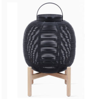 Tuinlantaarn zonne energie teak voet zwart 35cm H Tuinlantaarn zonne energie teak voet zwart 35cm H