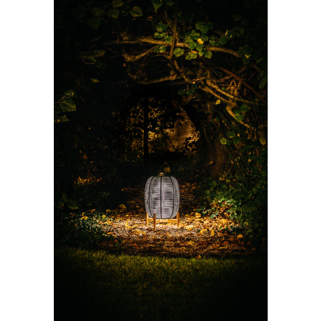 Lanterne extérieur sur pied teck solaire noir 35cm