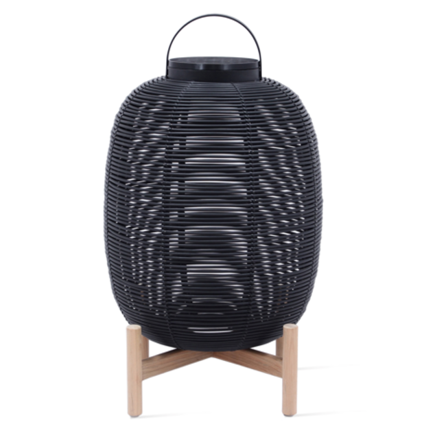 Grande lanterne extérieure solaire 3W noir pied teck 47cm