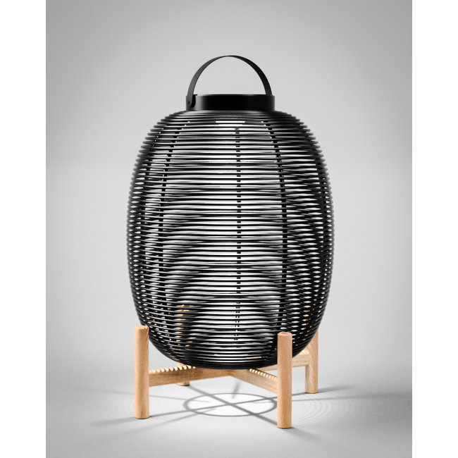 Grande lanterne extérieure solaire 3W noir pied teck 47cm