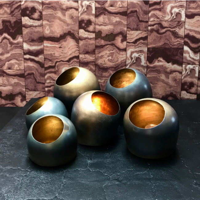 Theelichthouders set goud/zink