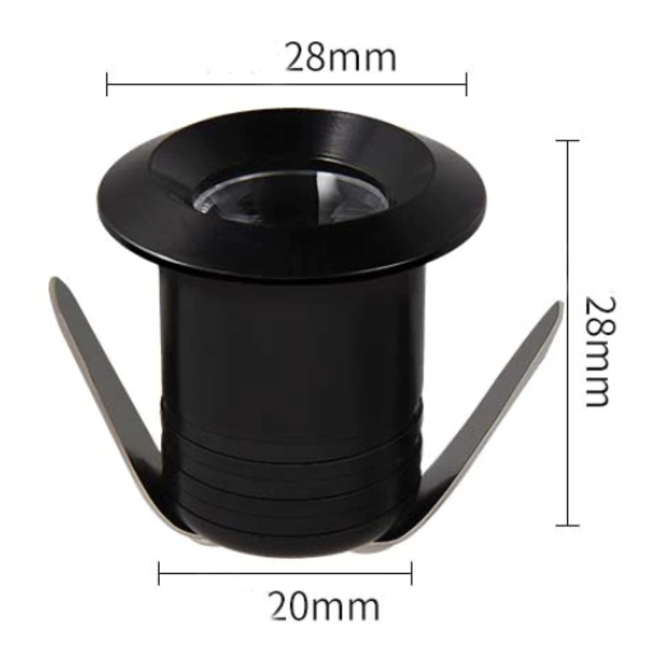 Kleine inbouwspot LED 1W zaagmaat IP44 20mm wit, grijs of zwart