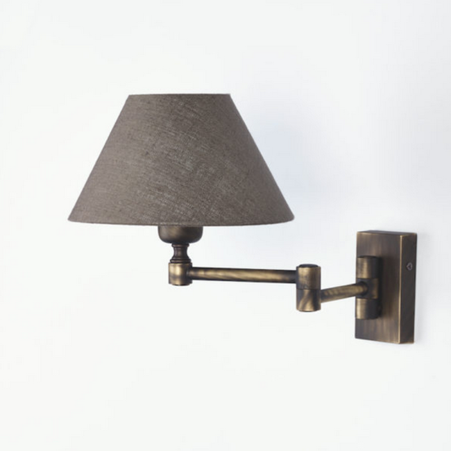 Wandlamp verstelbare arm brons met lampenkap