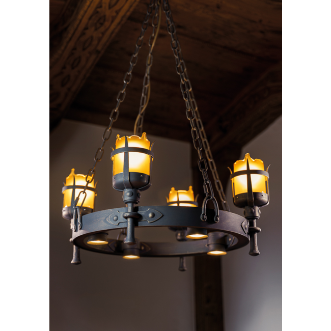 Lustre style château torches ancien chaîne bronze verre 4xE27 + 4xGU10