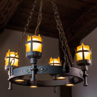 Middeleeuwse kroonluchter fakkels oud brons met glas 4xE27+4xGU10 Middeleeuwse kroonluchter fakkels oud brons met glas 4xE27+4xGU10