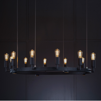 Lustre château fer forgé cercle 12xE27 + 4xGU10 Ø 136,5cm