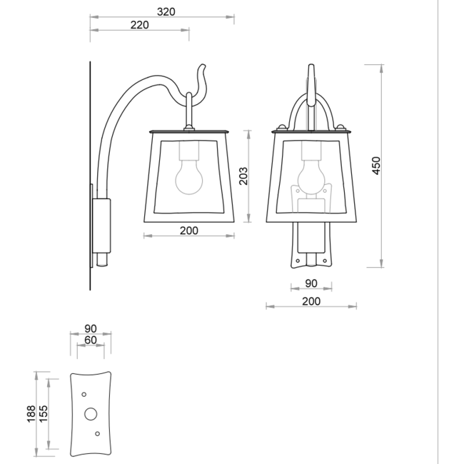 Lampe lanterne pour l'extérieur fer forgé patine 1xE27