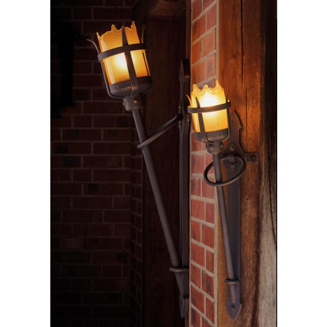 Applique murale torche fer forgé ancien bronze hauteur 52cm (1 pc)