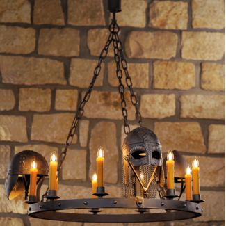 Lustre fer forgé médiéval bougies et casques 9xE14+3xGU10 Lustre fer forgé médiéval bougies et casques 9xE14+3xGU10