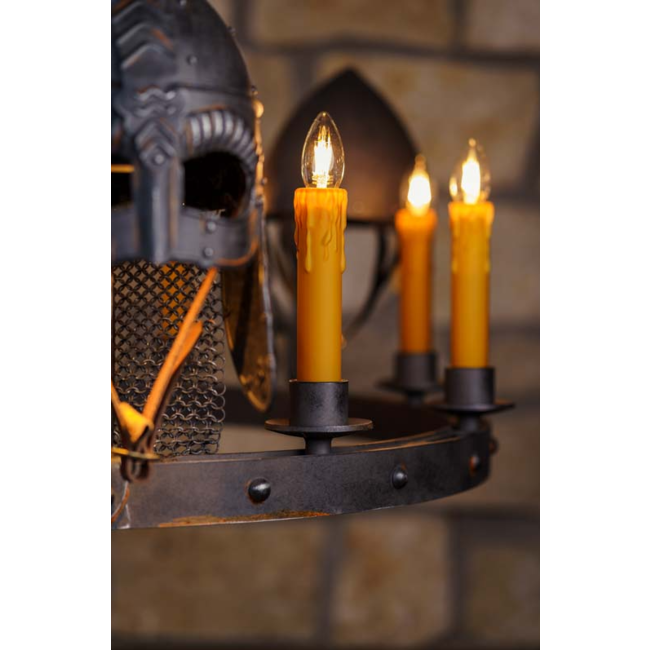 Kaarsenlamp met helmen middeleeuwen smeedijzer 9xE14+3xGU10