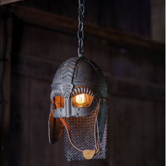 Middeleeuwse hanglamp helm met maliënkolder smeedijzer 1xE27 Middeleeuwse hanglamp helm met maliënkolder smeedijzer 1xE27