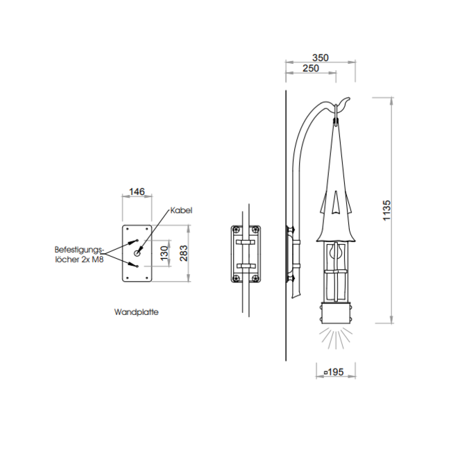 Applique médiévale fer forgé lanterne château