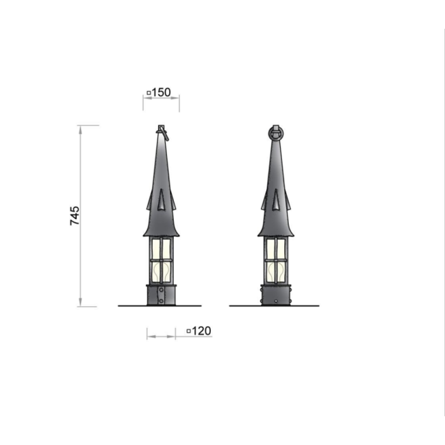 Lanterne jardin fer forgé (une pièce)