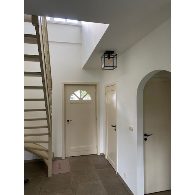 Plafonnier lanterne rustique verre, bronze, nickel, chrome