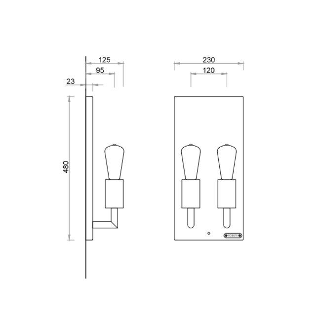Double applique fer forgé industrielle 2xE27