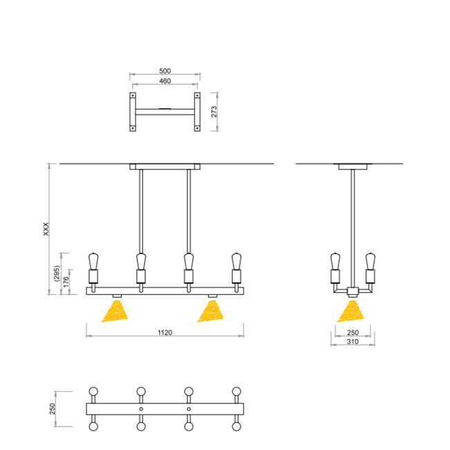 Lustre industriel fer forgé noir 12xE27 + 2xGU10