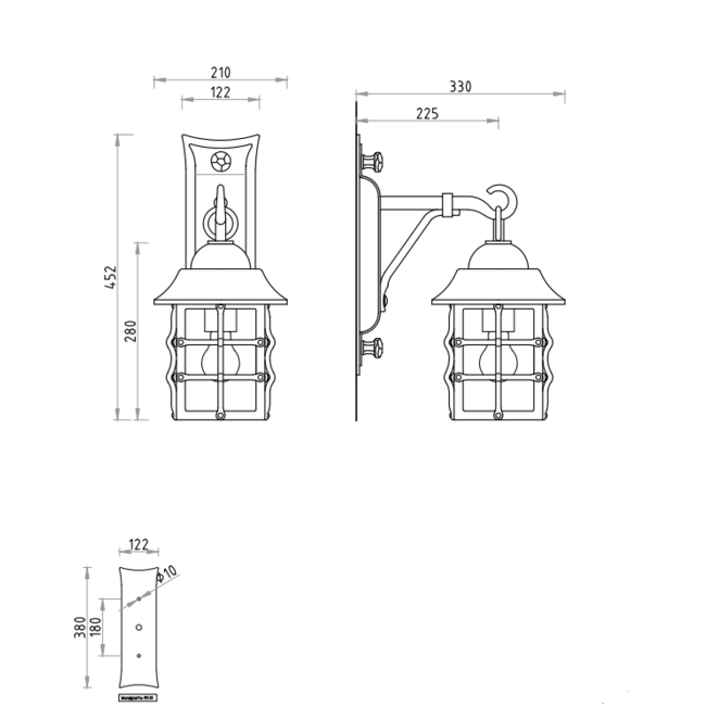 Buitenlantaarn muur smeedijzer aan haak 1xE27 landelijk