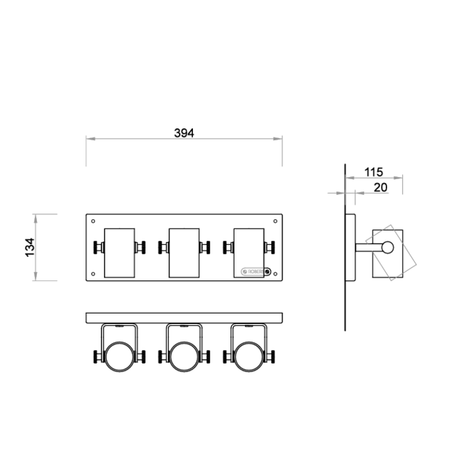 Rampe 3 spots fer forgé 3x GU10 394mm long