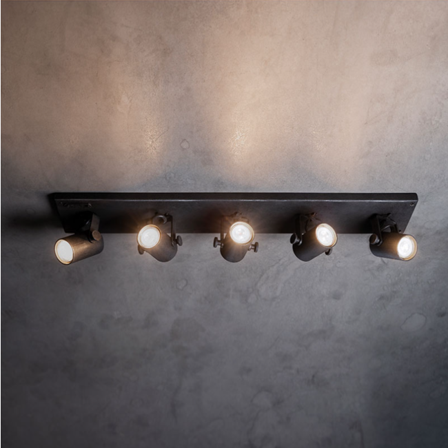 Stoere plafondlamp met 5 spots smeedijzer artisanaal