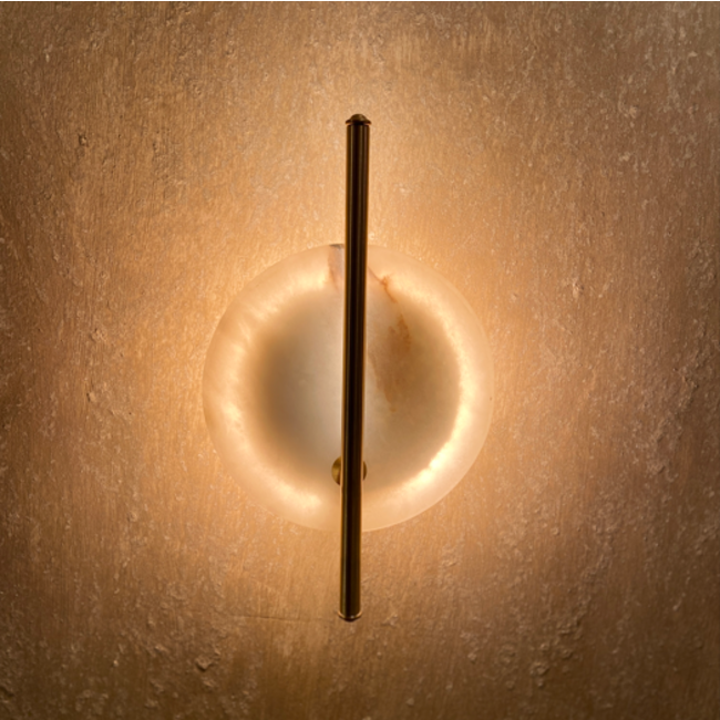 Albast wandlamp IP65 met stang geborsteld messing 5 of 9W dimbaar