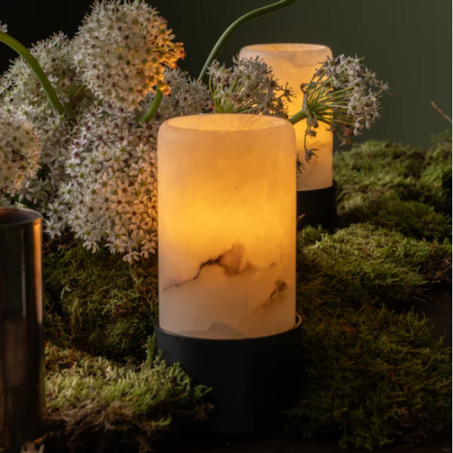 Lampe de table sans fil restaurant bougie LED 2,4W scintillant albâtre bronze