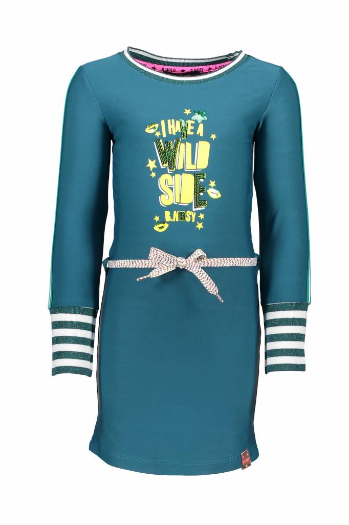 B.Nosy B.Nosy jurk with big striped cuffs turtle