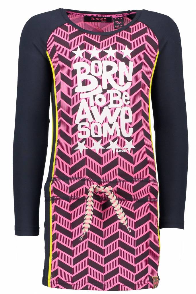 B.Nosy B.Nosy jurk herringbone ao neon magenta