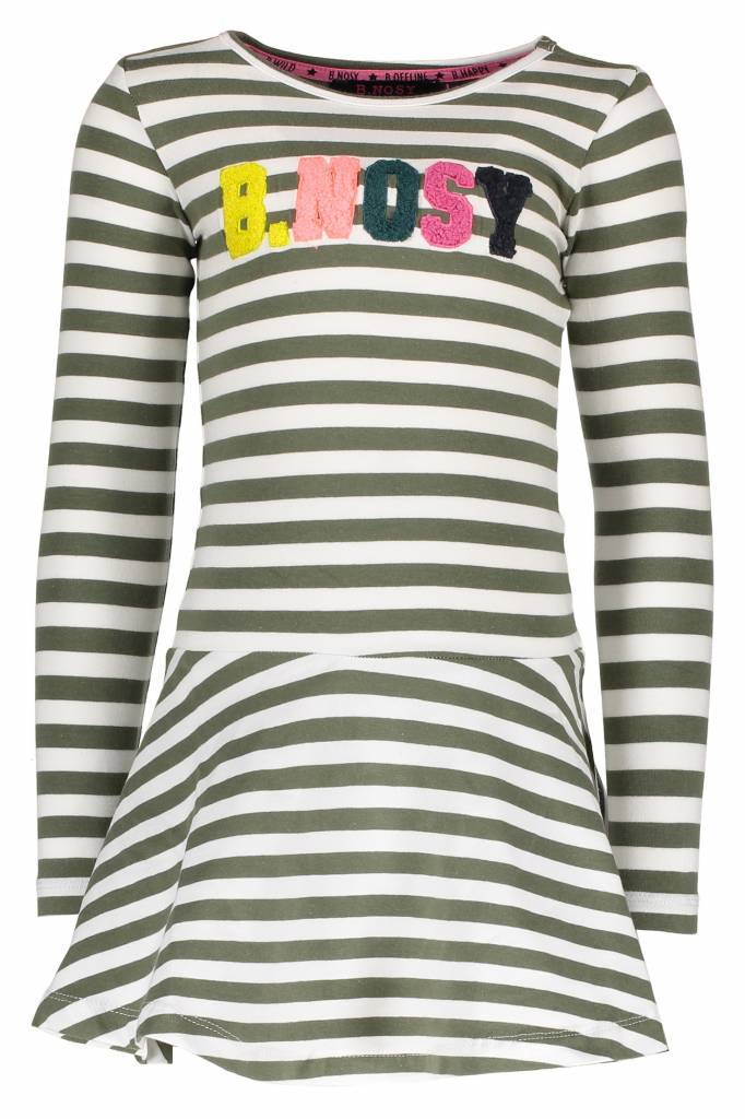 B.Nosy B.Nosy jurk stripe with teddy application crocodile marshmallow