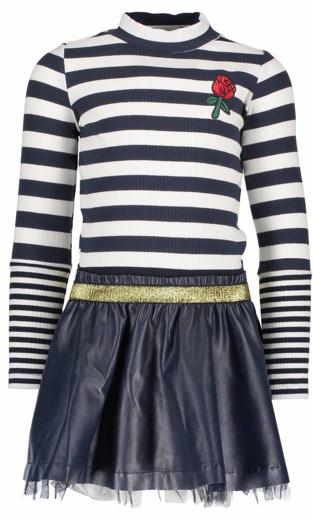 B.Nosy B.Nosy jurk with rib stripe top and fake leather skirt peacock