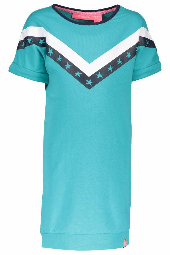 B.Nosy B.Nosy jurk sweat with v-shape print front hot turquoise