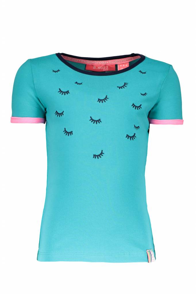 B.Nosy B.Nosy T-shirt lasshes embroidery hot turquoise