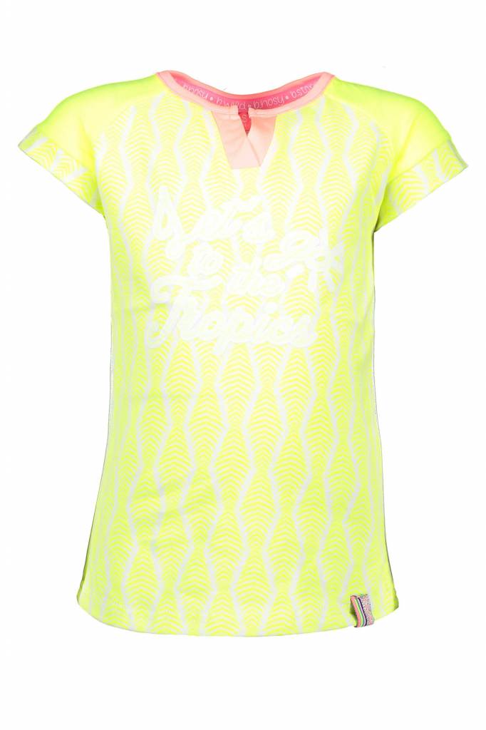B.Nosy B.Nosy T-shirt zebra ao print with contrast sleeves electric yellow