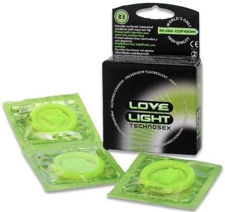 TechnoSex Love Light Lichtgevende Condooms (doosje 3 Stk) 6 stuks afbeelding
