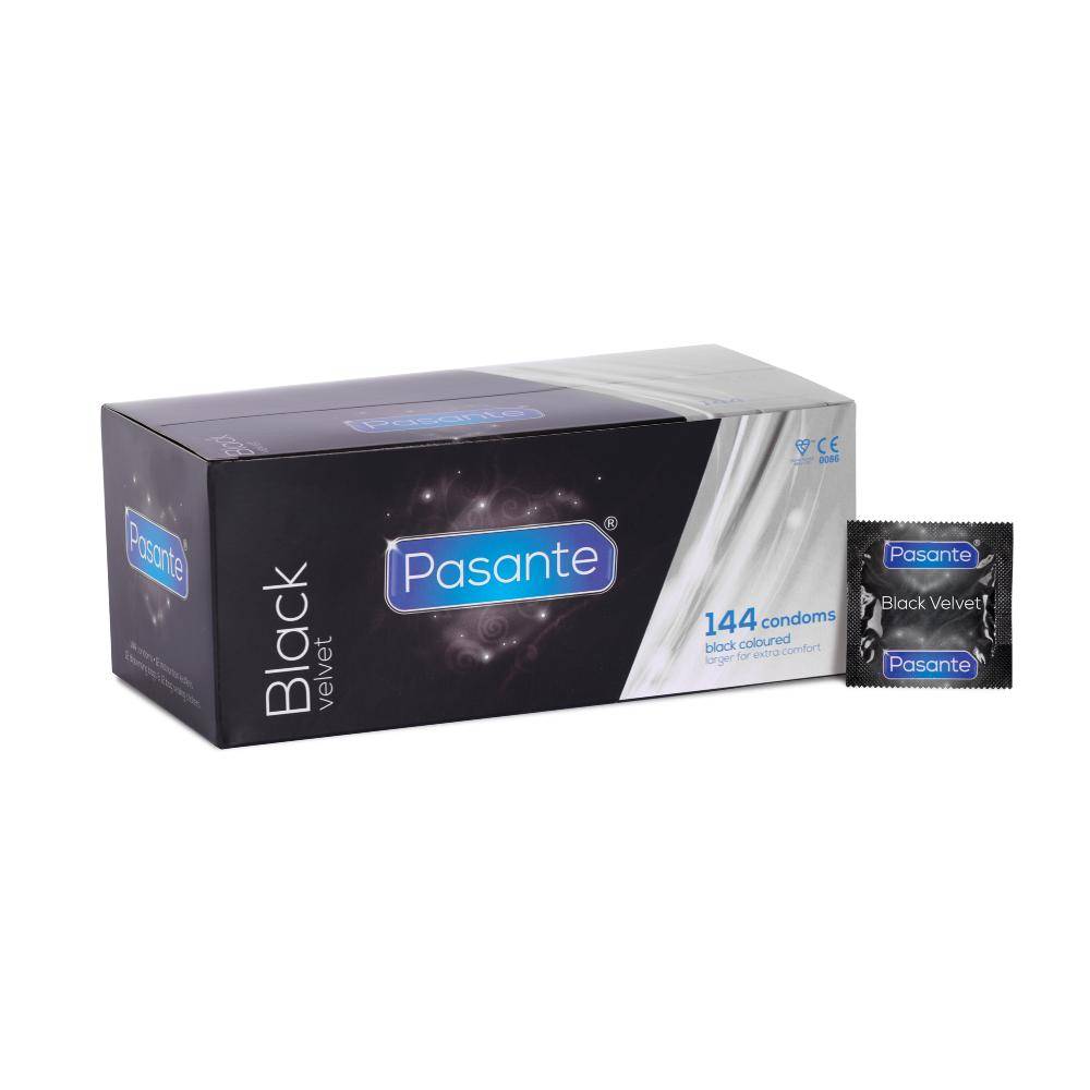 Pasante Black Velvet 144 Zwarte Condooms 144 stuks (grootverpakking) afbeelding