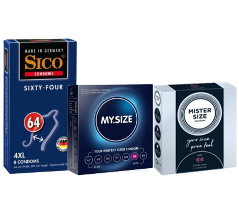Condoompakket maat 64 - 14 ruimere condooms