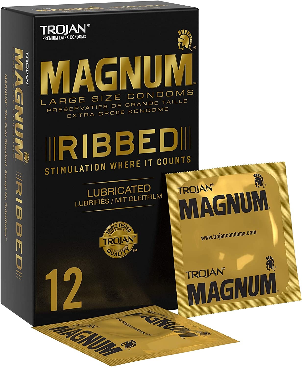 Trojan Magnum Ribbed - 12 Ruimere Condooms Met Ribbels afbeelding