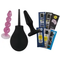 Anaal beginner set - butt plug, beads, douche en glijmiddel