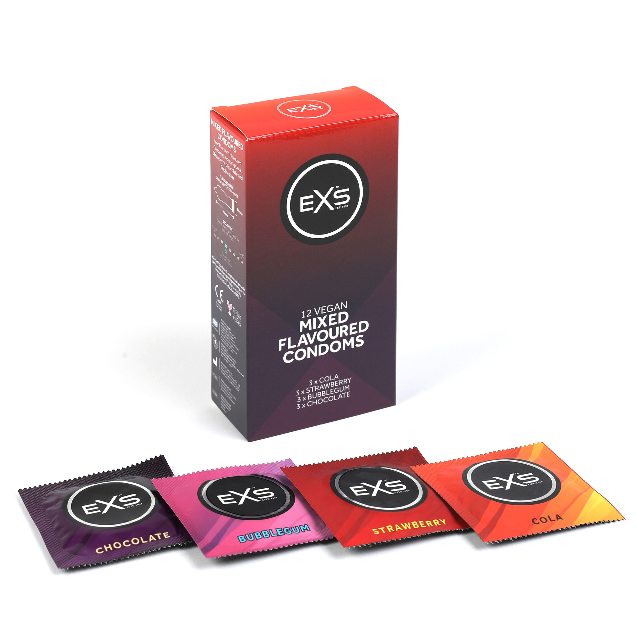 EXS Mixed Flavoured - Condooms In De Smaken Cola, Bubblegum, Aardbei En Chocolade 12 stuks afbeelding 1