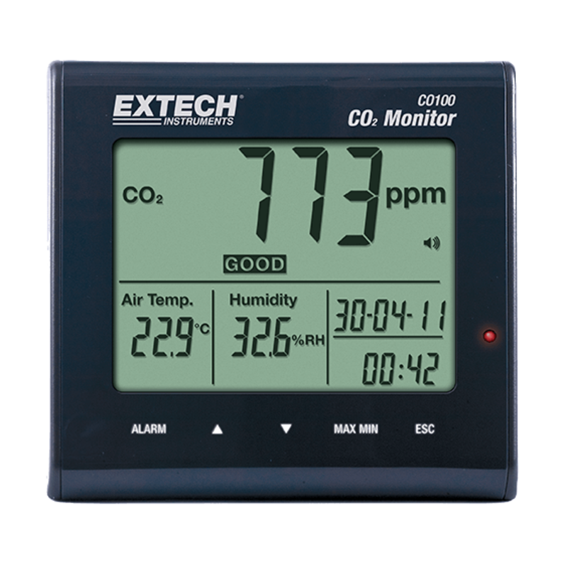 EXTECH CO100: Kooldioxide (CO2) luchtkwaliteitsmeter / ventilatiemeter