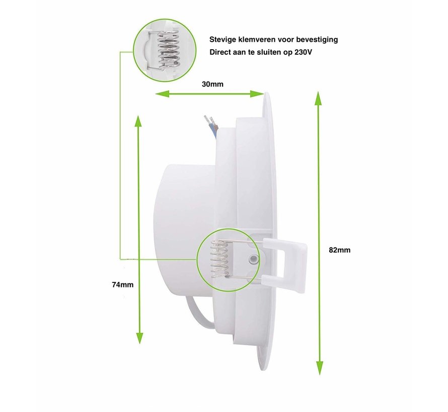 LED inbouwspot zwart - 5W vervangt 50W - 3000K warm wit licht - Zaagmaat 74mm - Kantelbaar