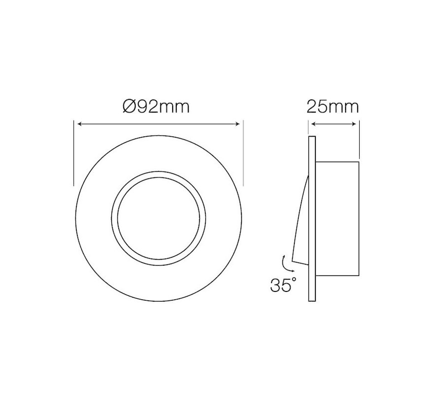 Inbouwspot Zwart geborsteld aluminium rond - kantelbaar - zaagmaat 80mm - buitenmaat 92mm