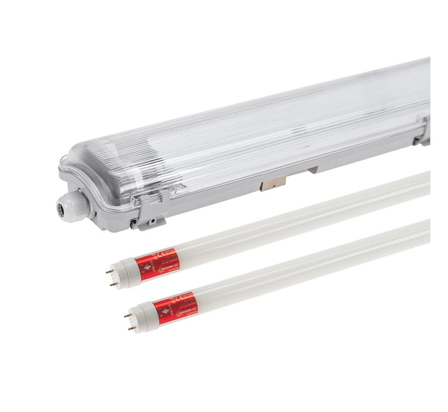 120cm LED armatuur IP65 + 2 LED TL buizen 18W p/s - 6000K 865 daglicht wit - Compleet