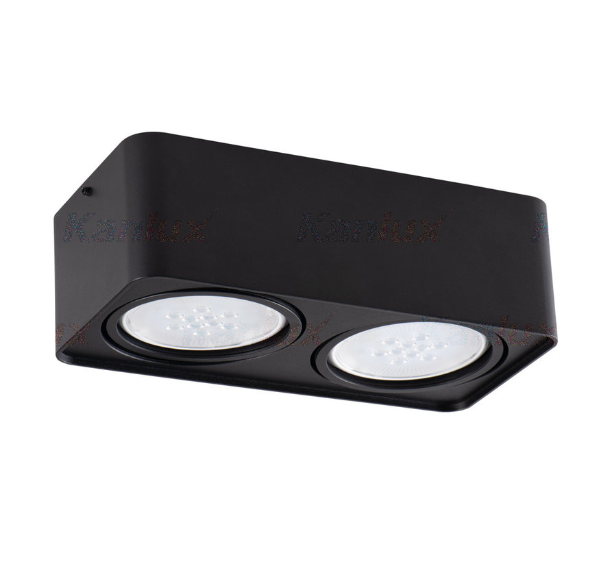 LED GU10 AR111 opbouwspot zwart rechthoek - Dubbelvoudig voor 2 LED GU10 spots