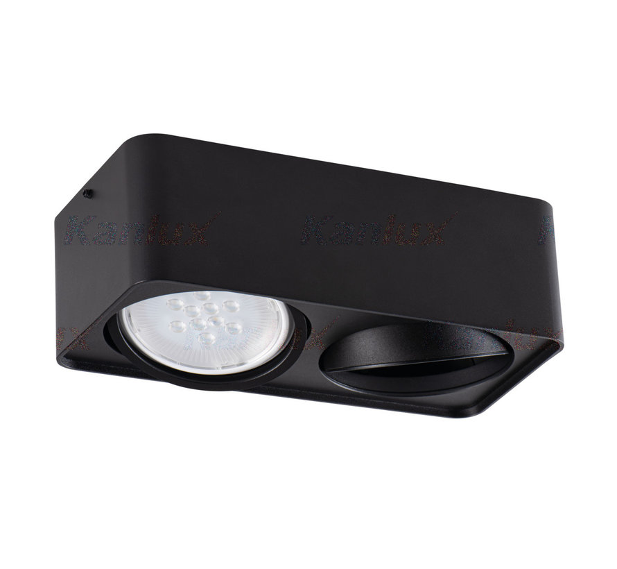 LED GU10 AR111 opbouwspot zwart rechthoek - Dubbelvoudig voor 2 LED GU10 spots