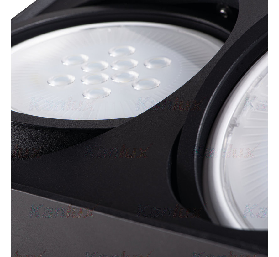 LED GU10 AR111 opbouwspot zwart rechthoek - Dubbelvoudig voor 2 LED GU10 spots