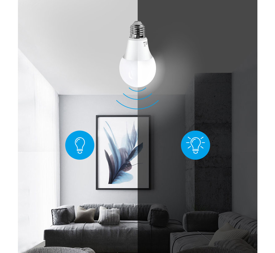 LED Lamp E27 fitting - 8W vervangt 49W - met Dag- Nachtsensor - Lichtkleur optioneel