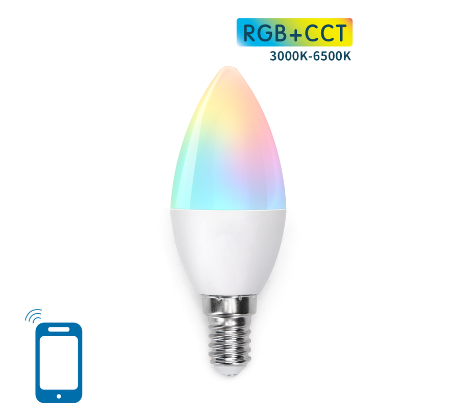 Aigosmart WiFi LED Lamp E14 fitting - C37 - 5W vervangt 32W - RGB+CCT alle lichtkleuren - Bediening met de App