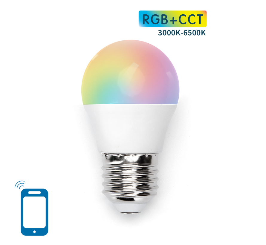 AigoSmart WiFi LED Lamp E27 fitting - G45 -5W vervangt 32W - RGB+CCT alle lichtkleuren - Bediening met de App