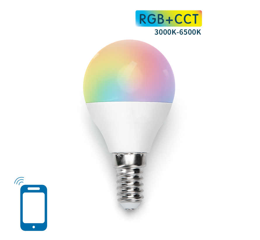 AigoSmart WiFi LED Lamp - E14 fitting - 6,5W - G45 - RGB+CCT - Bediening met de App