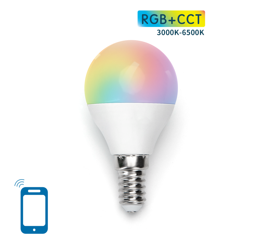 AigoSmart WiFi LED Lamp E14 fitting – G45 - 7W vervangt 42W - RGB+CCT alle lichtkleuren - Bediening met de App
